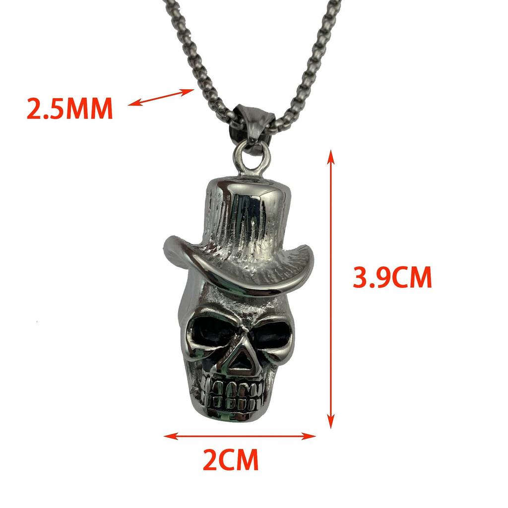 Halloween High Hat Skull Stainless Steel Pendant Hip Hop Exaggerated Personality Titanium Steel Necklace Sweater Chain