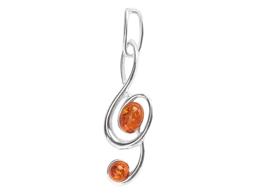 Silver Pendant Violin Key With Amber Women's Pendant Silver 925