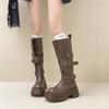Fashion 2025 New Fashion Platform Woman Knight High Boots Fashion Belt Buckle Thick Sole Shoes Ladies Slip on Modern Long Botas