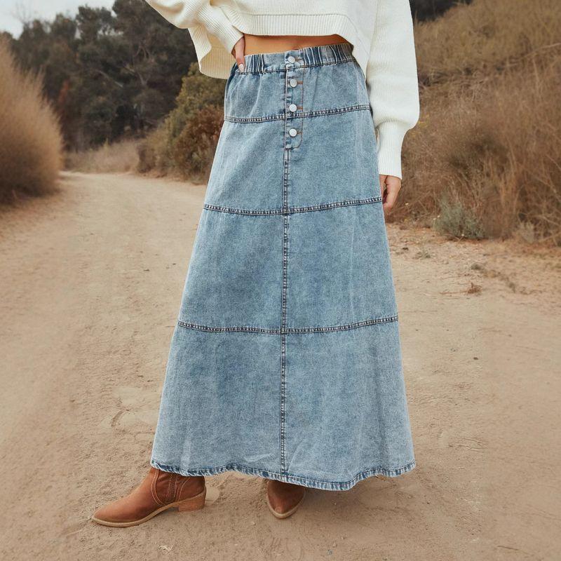 

Denim Skirt2025 Spring/Summer Female European and American New Bohemian A Word Layered Patchwork Denim Skirt Snowflake color XL