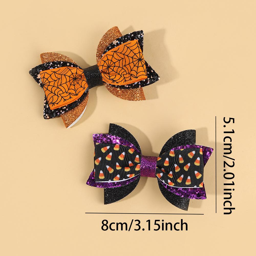 2/4 Stück Halloween Schleifen Haarspangen Set Spinnennetz Maisdruck Haarnadeln Glitzer Pailletten Schleife Haarklammer für Mädchen Kinder Accessoires