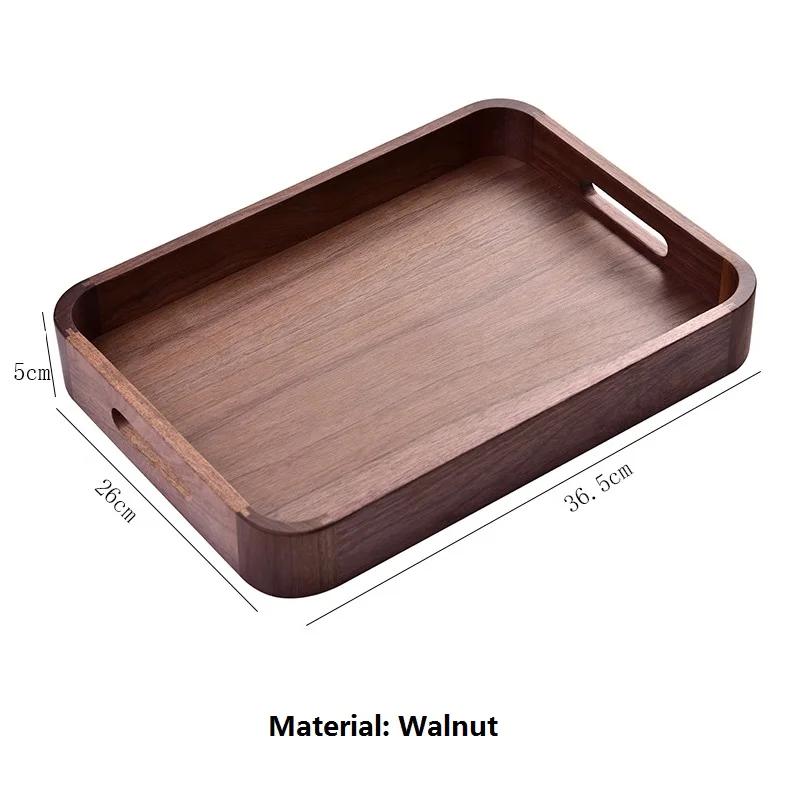 HeMu-Black Walnut Mortise and Tenon, Rounded Corner Tray, Square Handheld Solid Wood Tray, Hotel Home Fruit Tray, High Quality