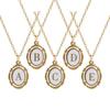 304 Stainless Steel White Capital Alphabet " A-Z "Letter Pendant Necklace Oval  18K Gold Plated For Women Unisex Necklace 45cm