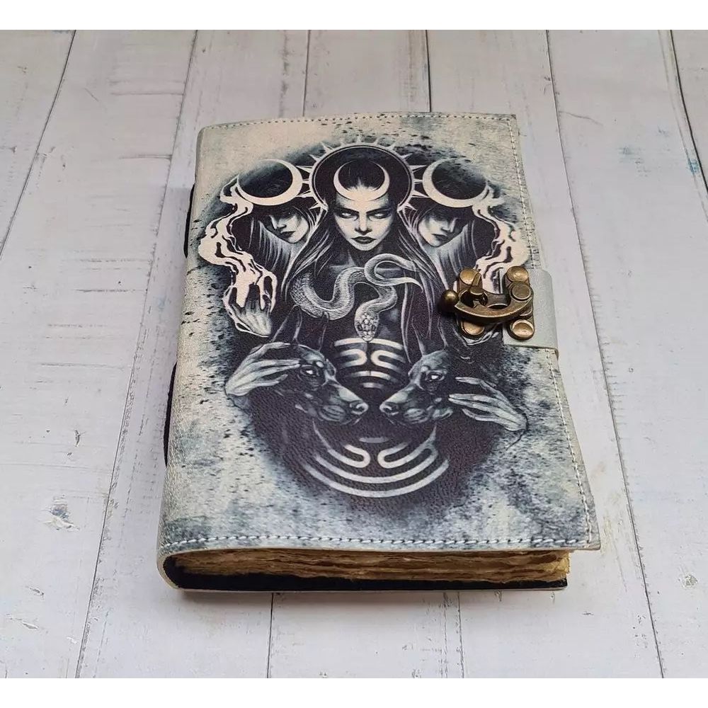 Triple Moon Goddess, Journals for Adults, Protective Printed Leather Journal