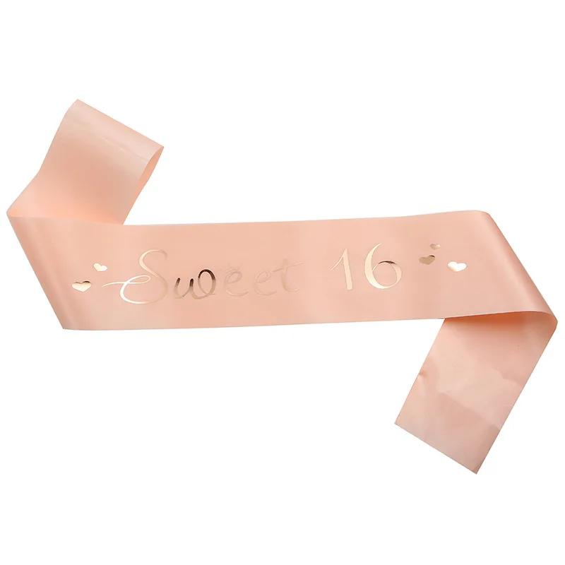 

1Pcs Glitter Sweet 16 Sash Princess 16th Years Old Shoulder Strap Photography Props for Girl Happy Birthday Party Decoration розовый
