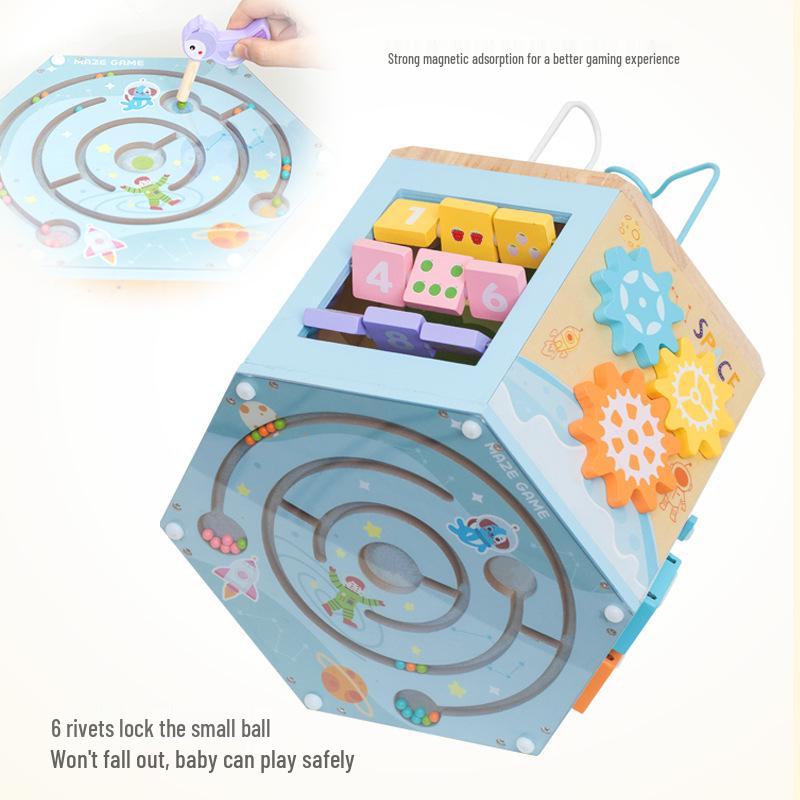 CPC CE Wooden Bead Maze Busy Box: Multifunctional Early Education Puzzle & Shape Matching Brain Training Toy