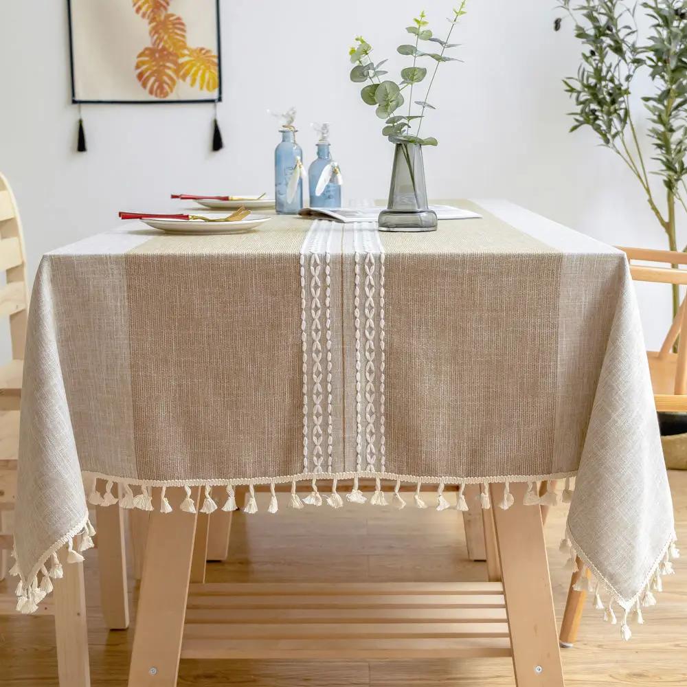 Battilo Linen Tablecloth Rectangular Tables Cloth With Tassel Waterproof Coffee Desks Cover for Dining Table Wedding Decor