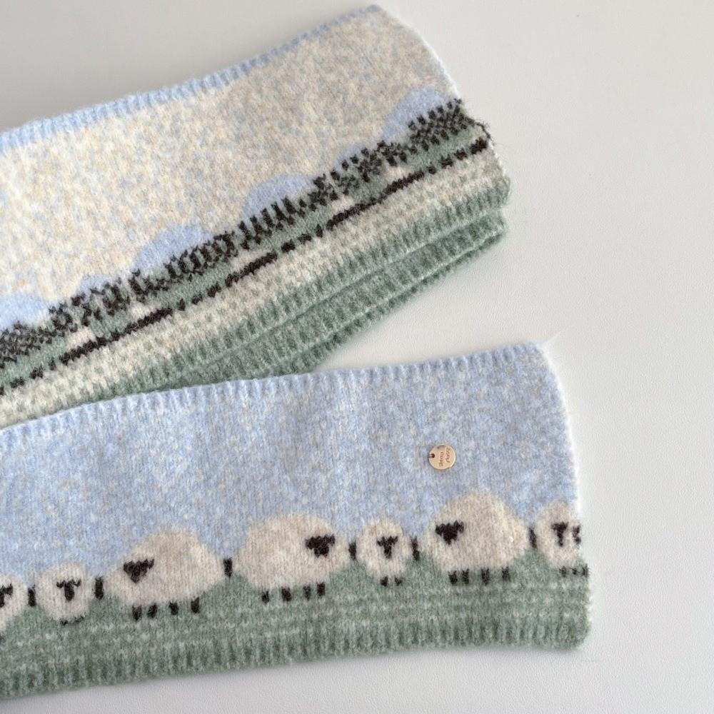 Soft Knitted Scarf Cute Sheep Printed Neck Warmer Fashion Warm Shawl for Women