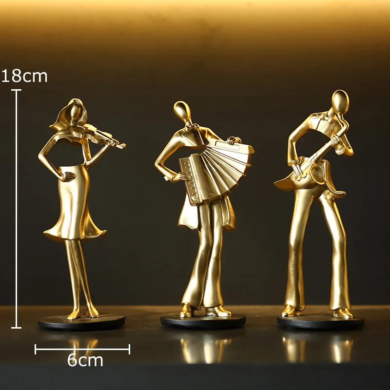 

Creative Band Figures Statue Accordion Musician Desk Decoration Ornaments Characters Resins Sculpture Room Aesthetic Decor золотистий