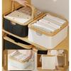 Foldable Storage Basket With Bamboo Handle, Large Capacity Laundry Hamper & Multi-Purpose Organizer Made Of Oxford Cloth