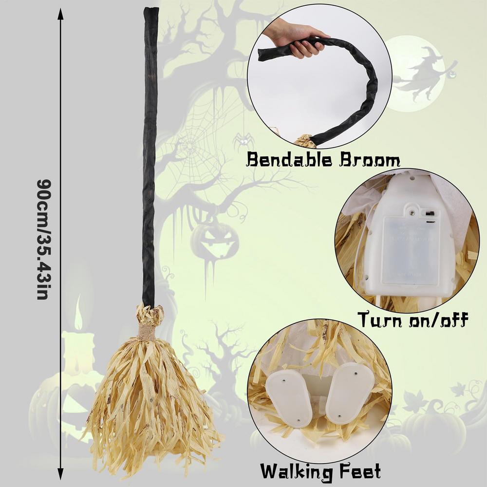 

35inch Witch Brooms Green Led Halloween Broom With Sound Lighted Prop Supplies Spooky Decorations Party Decoration,Photo Props