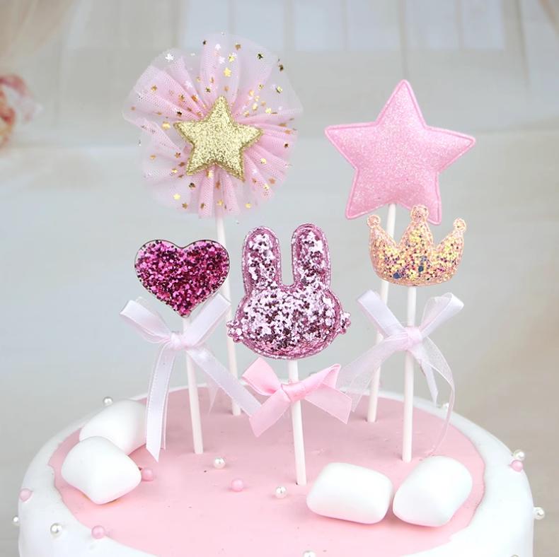 30-Piece Kraft Paper Cake Toppers: Happy Birthday Stars & Hearts