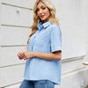 Women's Short-sleeved T-shirt Spring and Summer New Shirt Row Buckle Imitation Denim Short-sleeved Loose Shirt