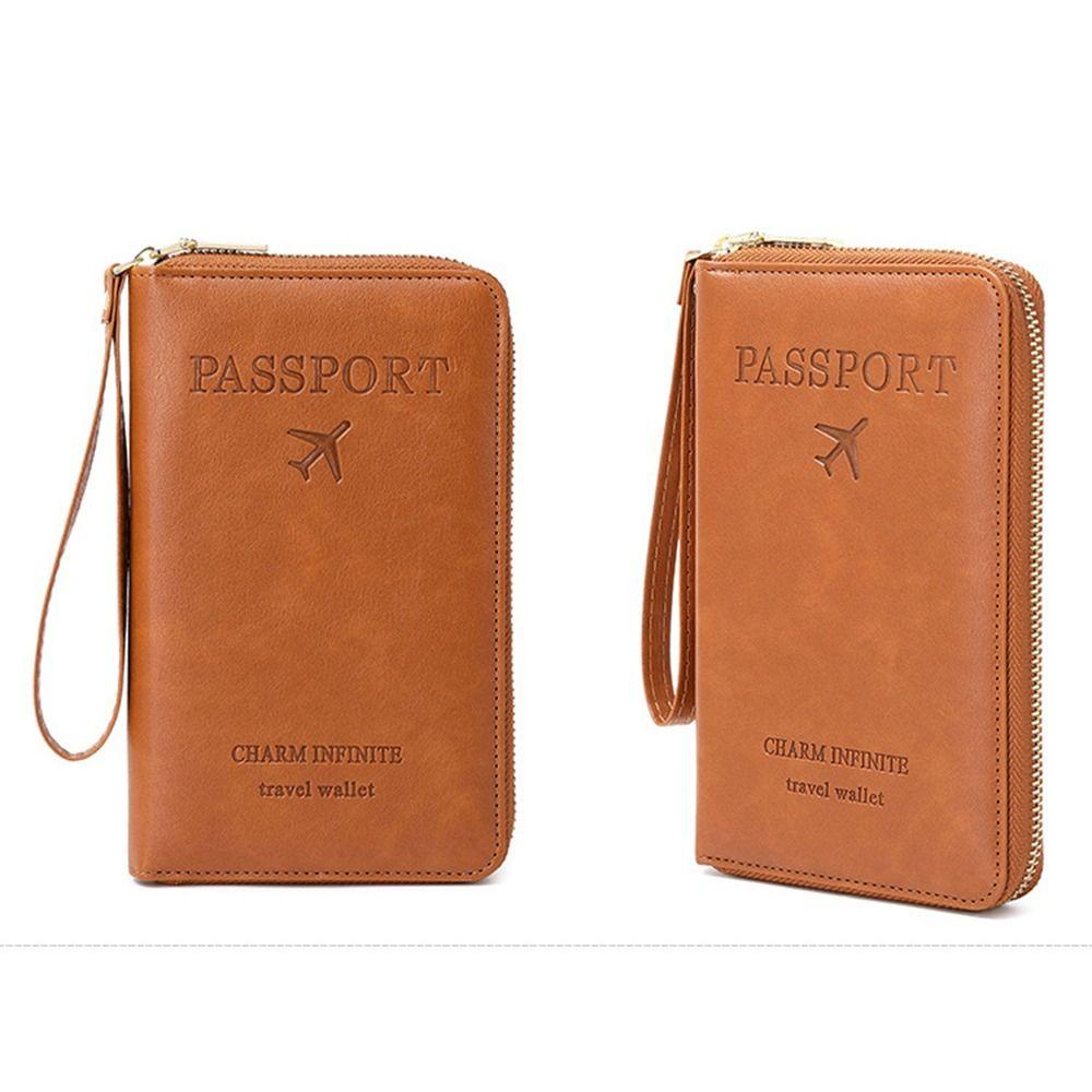 

Multifunctional RFID Blocking Wallet PU Leather Document Organizer Leather Passport Holder Women рожевий