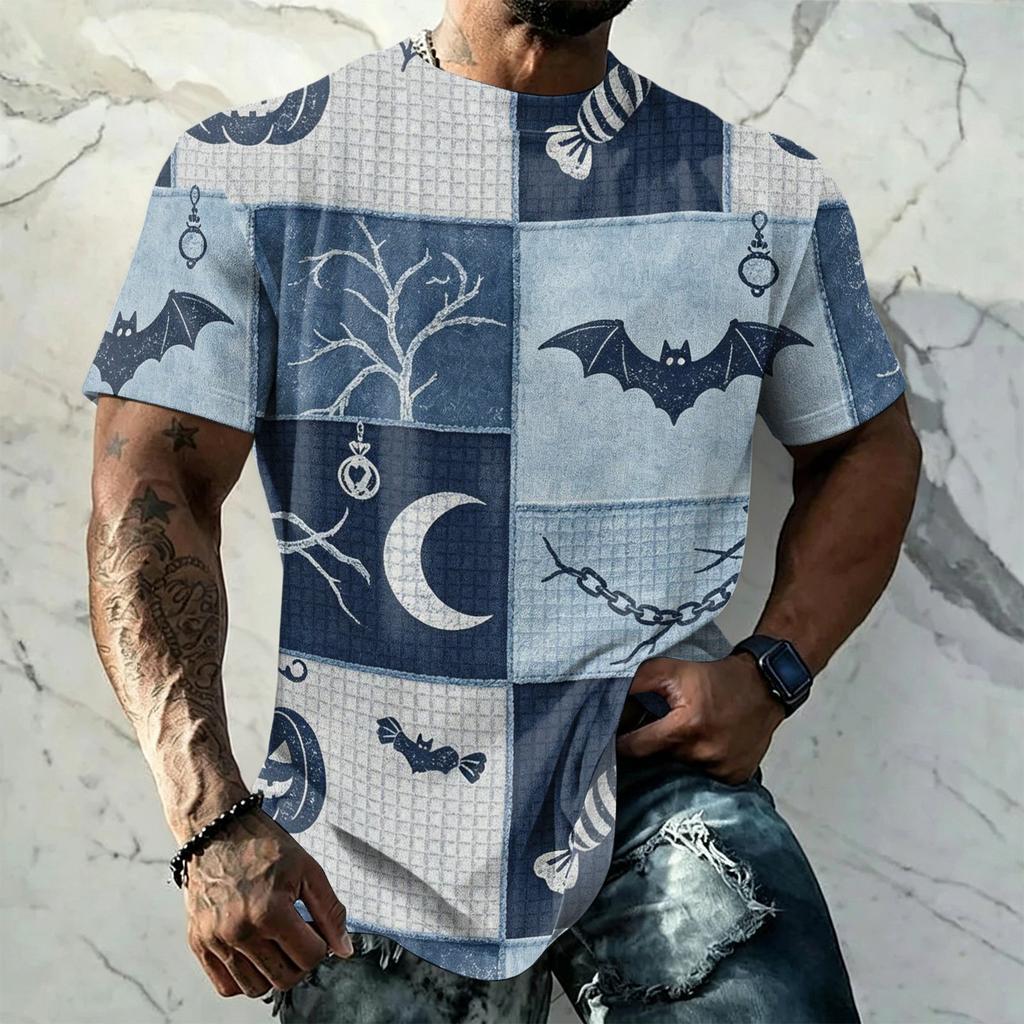 Men's Halloween Vintage Short Sleeve T Shirt Loose Breathable Summer Sports Streetwear Casual Everyday Top with Graphic Print