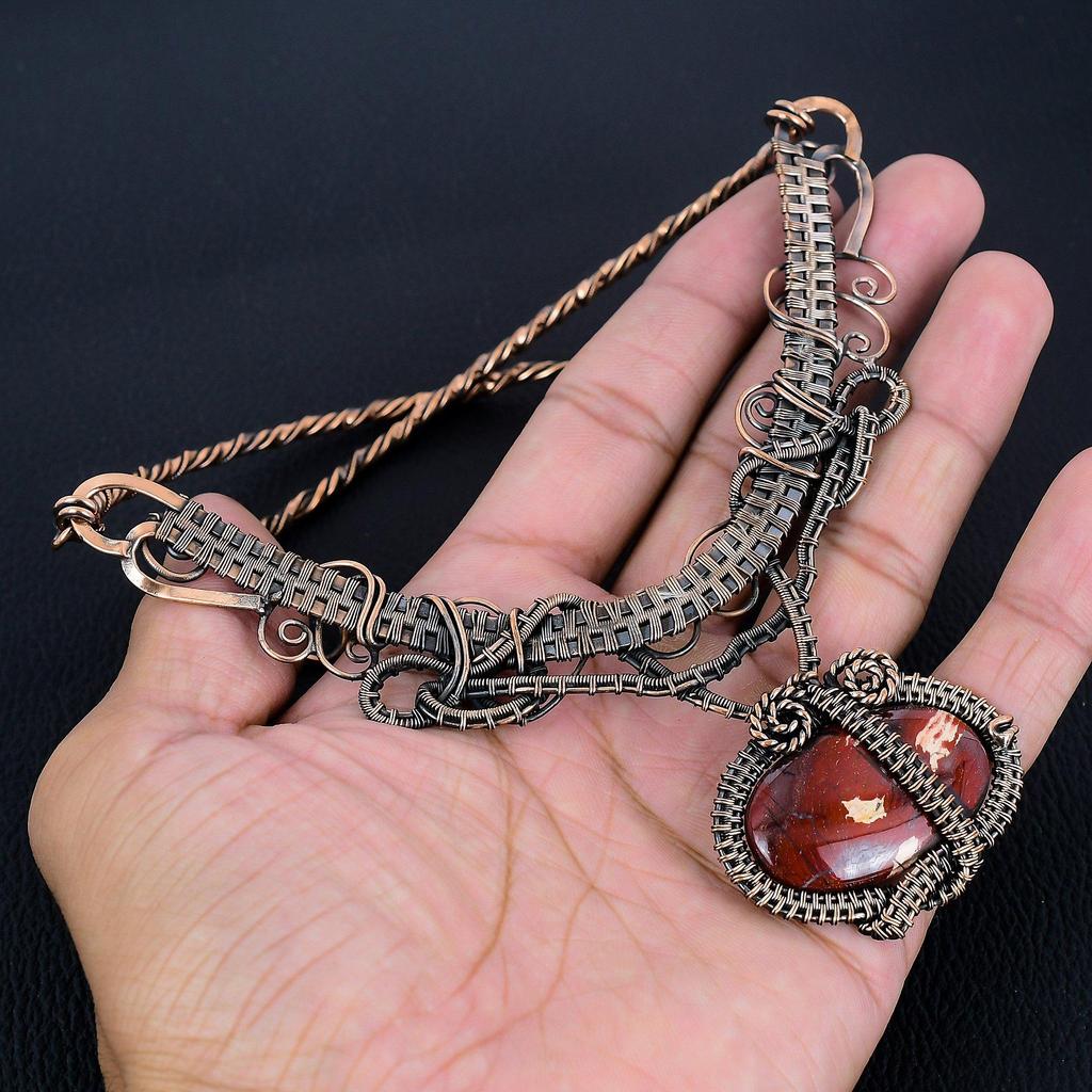 Roter Flussjaspis Halskette, 999 Kupferdraht umwickelte Halskette Edelsteinschmuck, Handgefertigte Halskette Erstaunlicher Schmuck, Geschenk für Sie