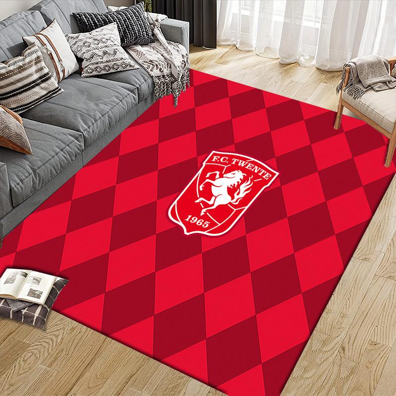 FC Twente Flannel Pattern Square Carpet,Area Rug,Carpet Rug for Living Room Bedroom Sofa Playroom Decor,Non-slip Floor Mat