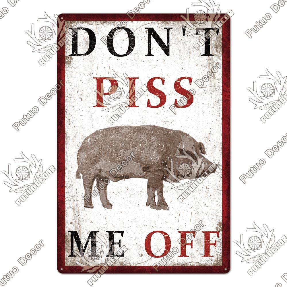 Putuo Decor Warning Tin Sign Vintage Metal Sign Pig Caution Plate Warning Decorative for Zoo Piggy Farm House Wall Decor