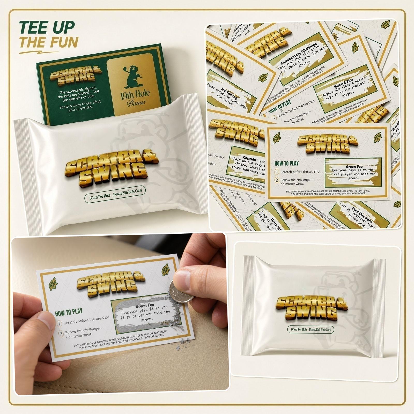 Scratch and Swing Golfspielkarten 3er-Pack Interaktives Rubbelspiel für Golf-Enthusiasten Enthält Bonus-Karte für das 19. Loch One Size beige