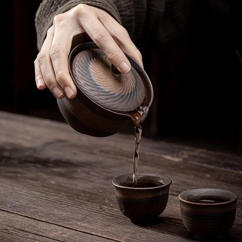 Japanese Gilding Hanbo Pot Porcelain Kung Fu Tea Set Teapot Single Tureen Household Retro Stoneware Tea Making Device Gaiwan