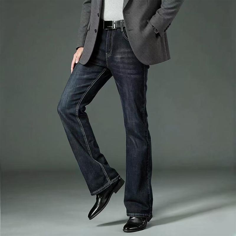 Men's Flared Jeans Men's High Waist Stretch Loose Flared Denim Dark Blue Jeans