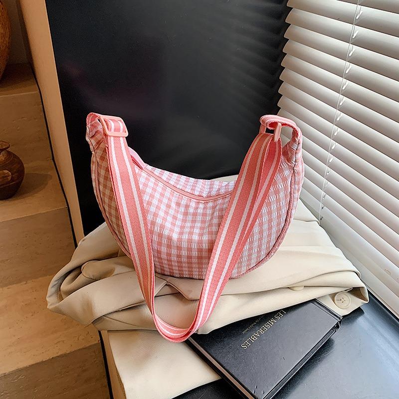 Niche Design Cloth Bag Women's New Fresh Plaid Shoulder Messenger Bag Casual Versatile Dumpling Bag