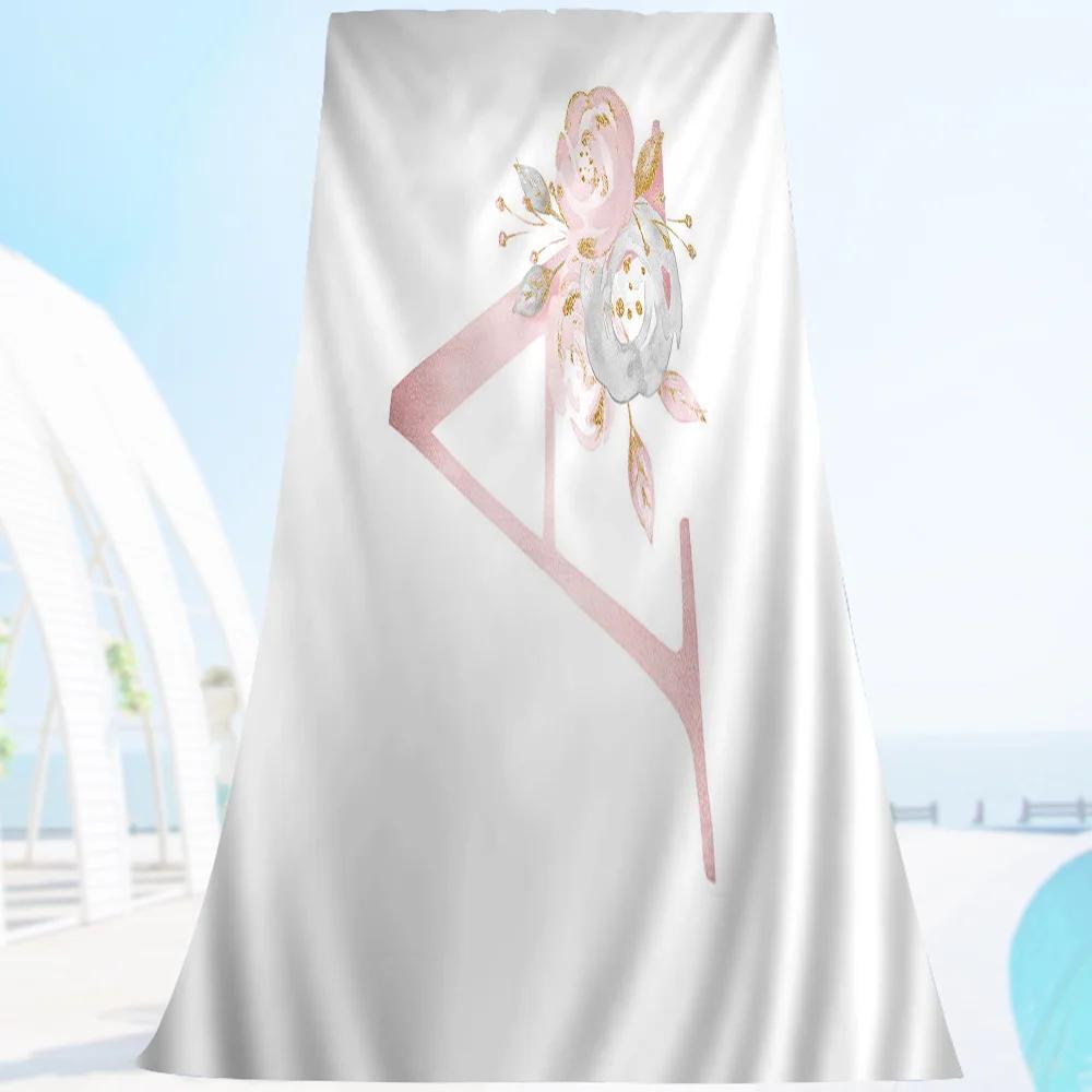 

Flower Pink Letters Art Microfiber Printed Beach Towel Mountain Climbing Yoga Beach Swimming Running Absorbent Soft Towel W30*H60(CM)