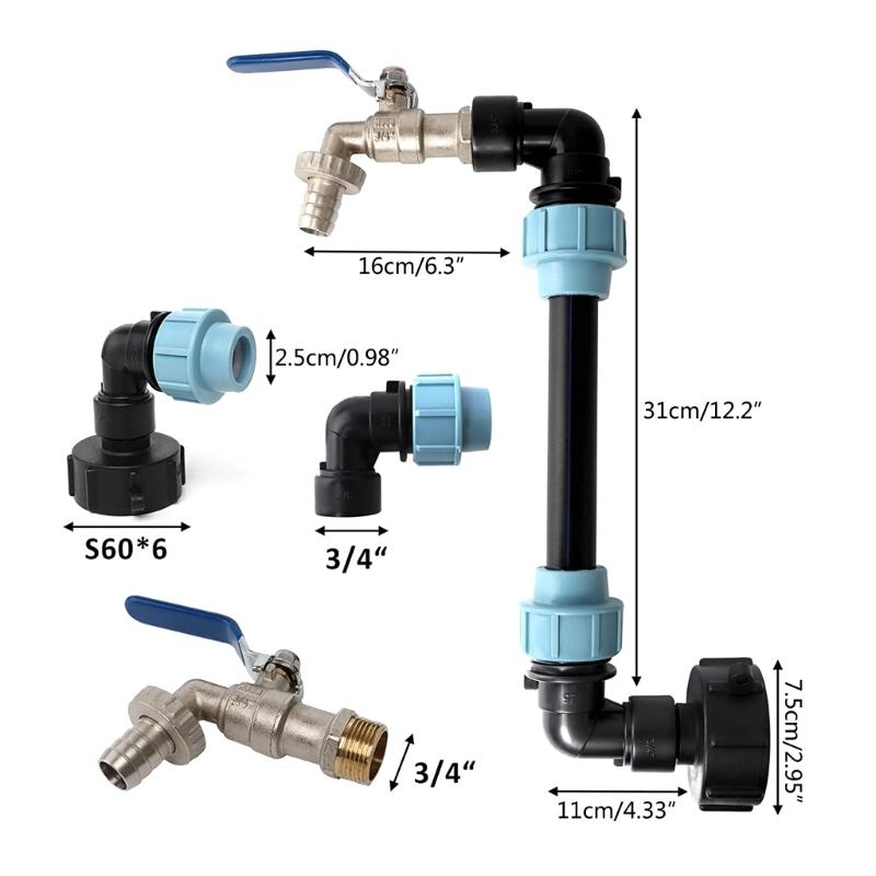 1000L Vattentankstillbehör IBC Svanhals Utloppskran IBC Behållaradapter för Vattentank IBC 3/4 Tum Kranadapter