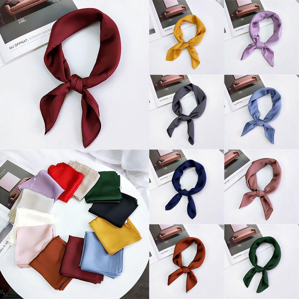 Gifts Elegant Solid Color Head Neck Hair Tie Band Silk Feel Satin Women Square Scarf