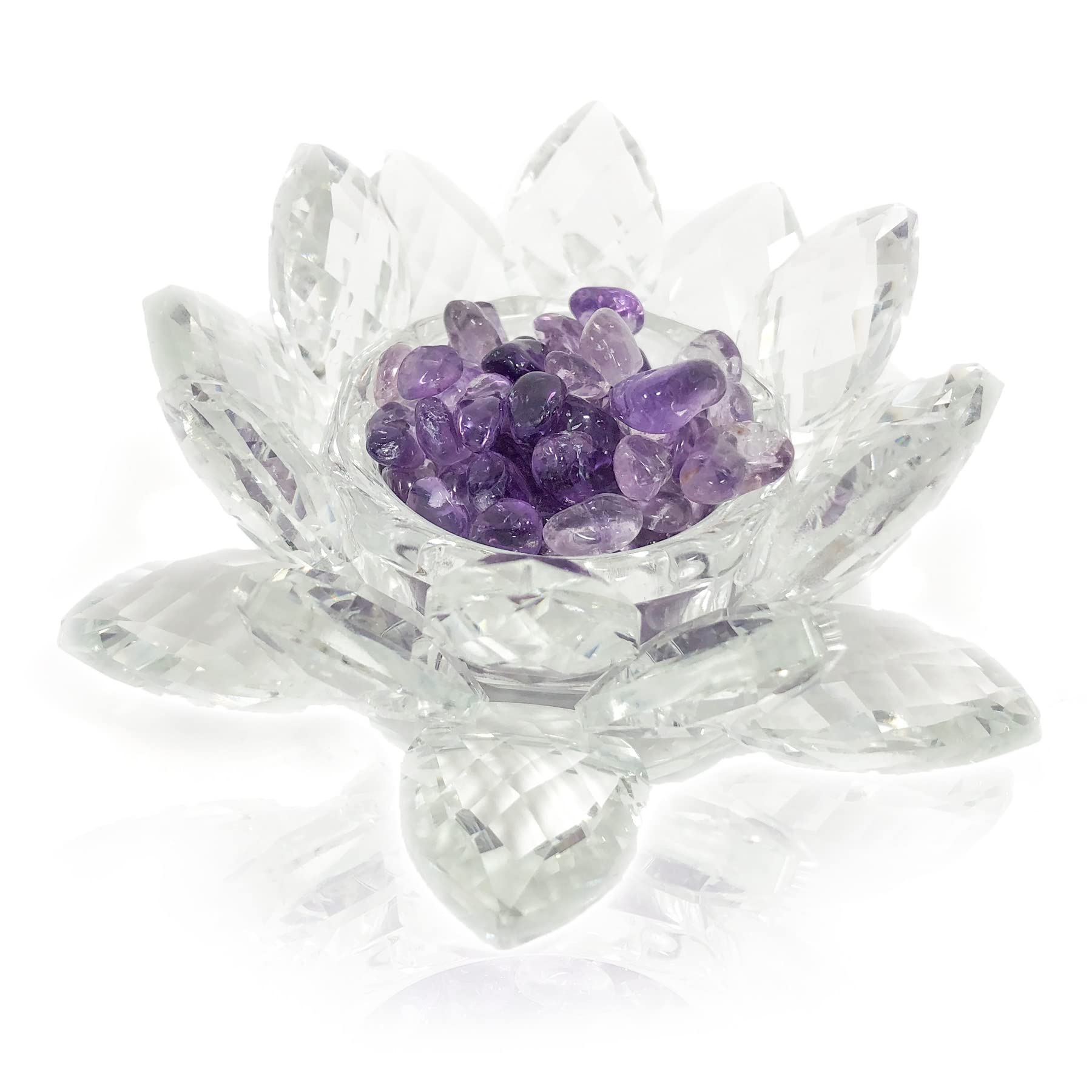 

Lotus Flower Suncatcher Crystal Ornament with Amethyst and Feng and Healing Object and Pebbles, Purifying, Shui, Entryway, Wealth, (Amethyst Clear)