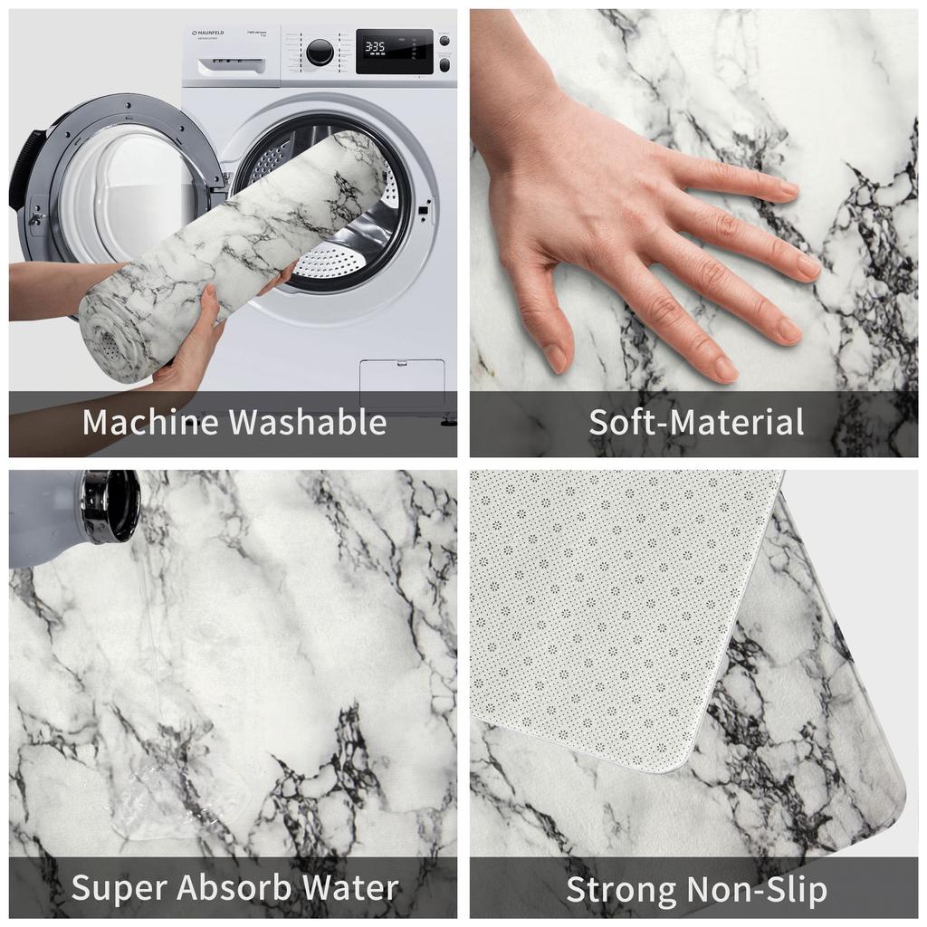 White Marble Texture Doormat Mat Anti-Slip Abstract Art Kitchen Bathroom Balcony Rug Carpet 40*60cm