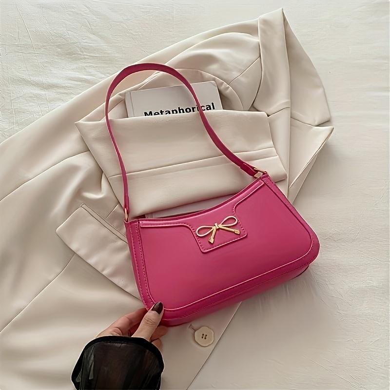 Solid Color Bowknot Shoulder Bag Elegant Compact Square Bag Suitable For Women Handbags Zipper Closure Fashion Underarm Bag