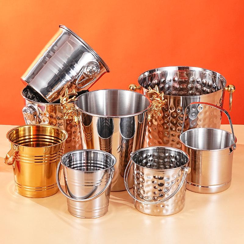 ZISIZ Commercial Stainless Steel Gold Ice Bucket