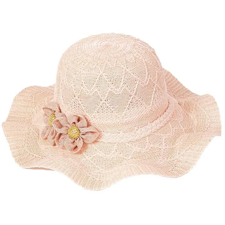 WTEMPO Chapeaux de soleil unis avec fleurs pour femmes printemps été à large bord extérieur respirants pliables chapeaux de soleil de plage