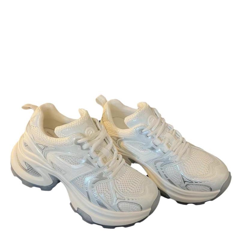 Scarpe da ginnastica con plateau argento da donna, nuove per primavera ed estate, piccolo uomo, aumento altezza 7 cm, rete traspirante, nicchia, scarpe sportive