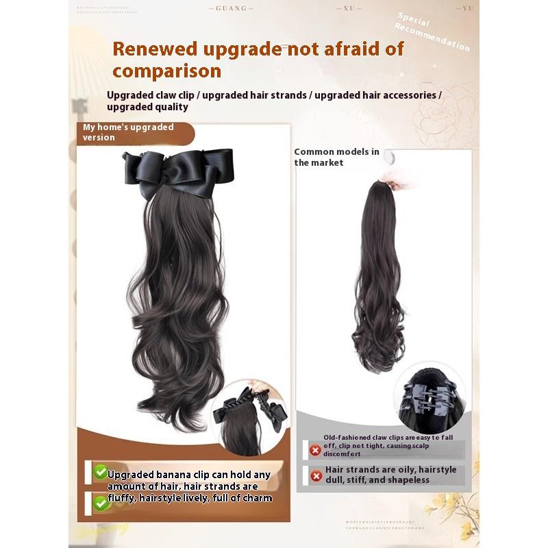 Synthetic Bow Ponytail Claw Clip Hair Extensions Natural Curly Ponytail Ladies Party Daily Wear Black Brown Blonde Hair Clip