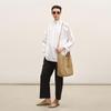 Cotton Blend Tie-Neck Loose Long-Sleeve Shirt