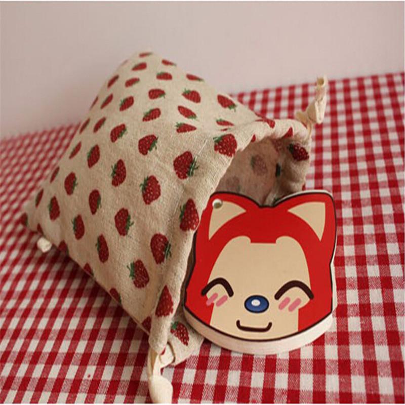 14x16cm Small Cotton Linen Strawberry Drawstring Bag Pocket Xmas Party Gift Packaging