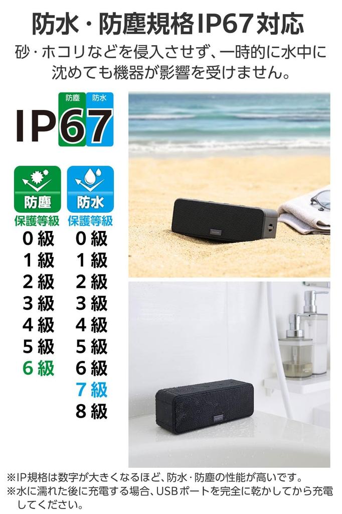 ELECOM Wireless Waterproof Compact Portable Stereo Charging 15W 18 Hours Continuous Playback Bluetooth AUX Compatible Dual the Immersive Sound with