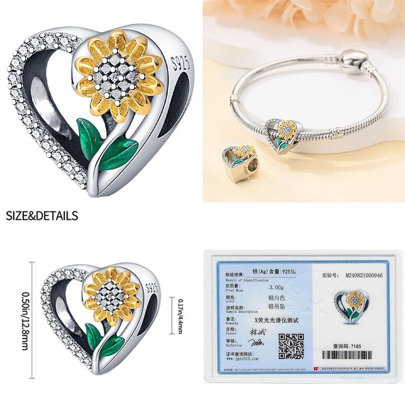 925 Sterling Silver Beads Yellow Moon Sunflower Butterfly Giraffe Beads Pendant Charms Fit 4mm Aperture Bracelet Jewelry Making