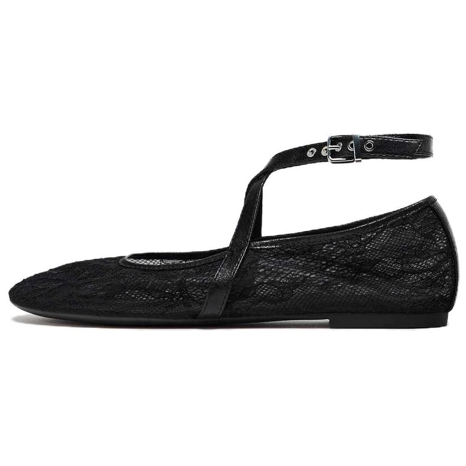 Zara Mesh Ankle Strap Ballet Flats Black Women 13516510-38 35