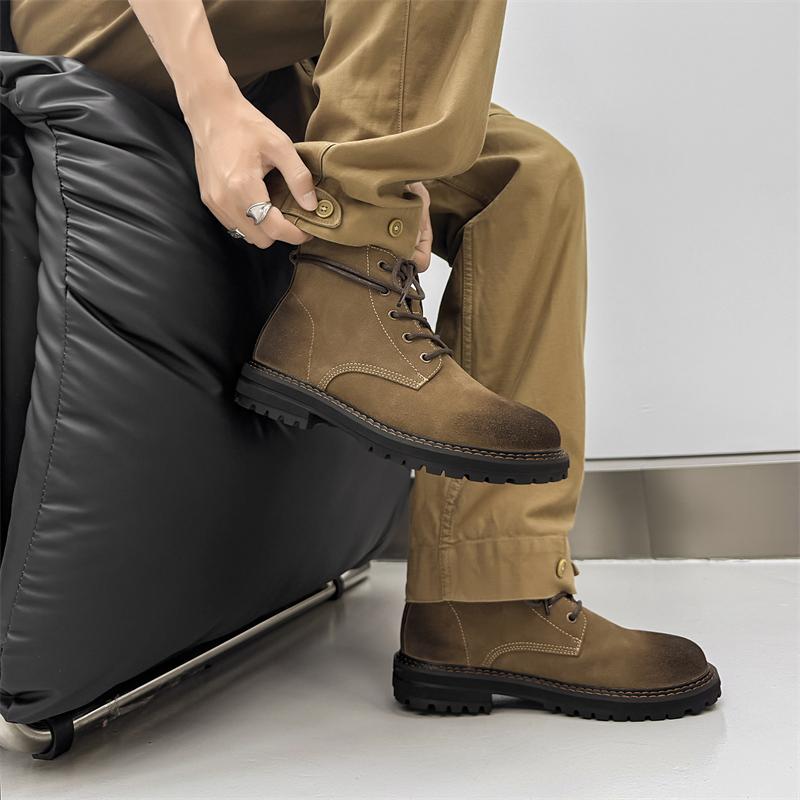 Handmade Men High Top Boots High Quality Leather Walking Shoes Outdoor Sneakers Men Lace Up Non-Slip Ankle Boots for Men