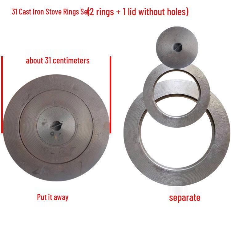 Cast Iron Firewood Stove Ring & Lid: Thickened Rustic Pot and Fire Pit Accessories