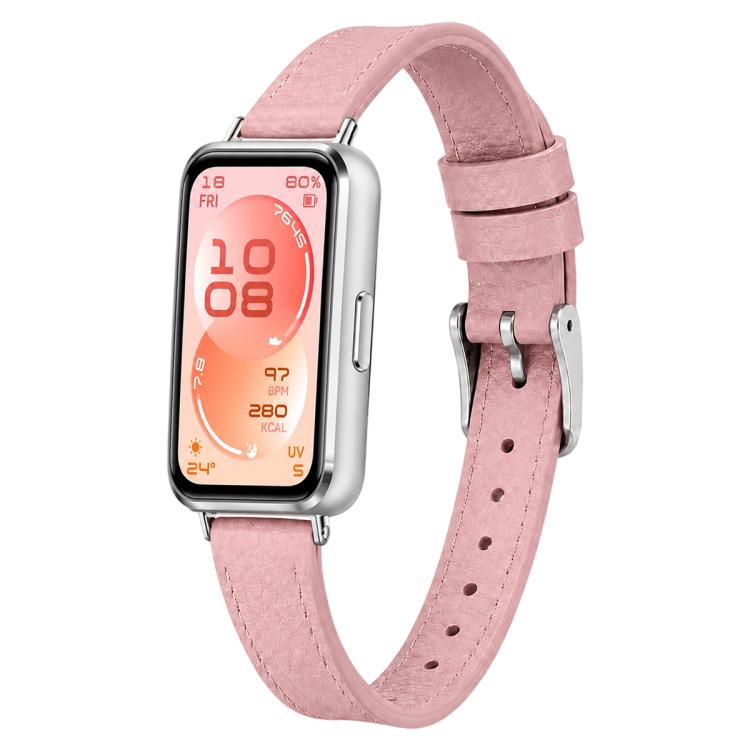 Litchi Texture Loop Buckle Vegan Leather Watch Band For Huawei Band 11 Pro / 11 Pro NFC / 11