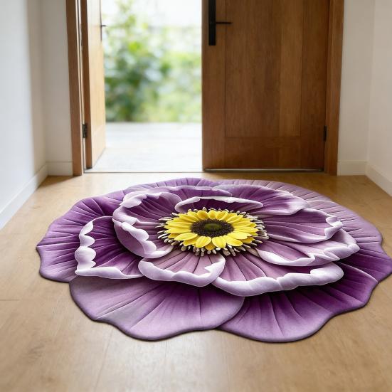 3D Visual Flower Rug Realistic Floral Floor Mat Non-Slip Absorbent Bathroom Rug for Bedroom Living Room Playroom Entrance Decor