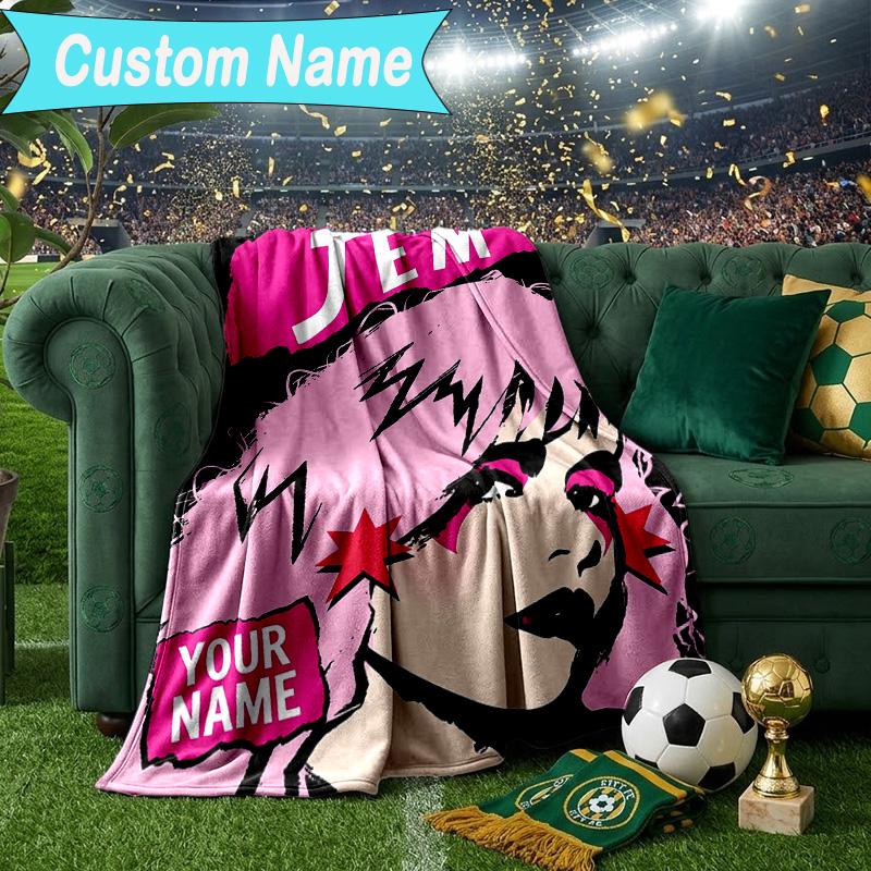 Custom Name Blanket Jem Anime Characters Blanket Bedding Blanket for Travel, Camping, Living Rooms, Offices, Sofas, Fan Christmas gift