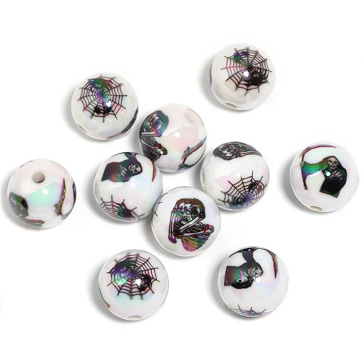 

SW19 5Pcs 16MM Fun Cute Halloween Devil Pumpkin Beads UV Plated Acrylic Printed Beads DIY Phone Bracelet Chain Trend Accessories 16mm 5pcs