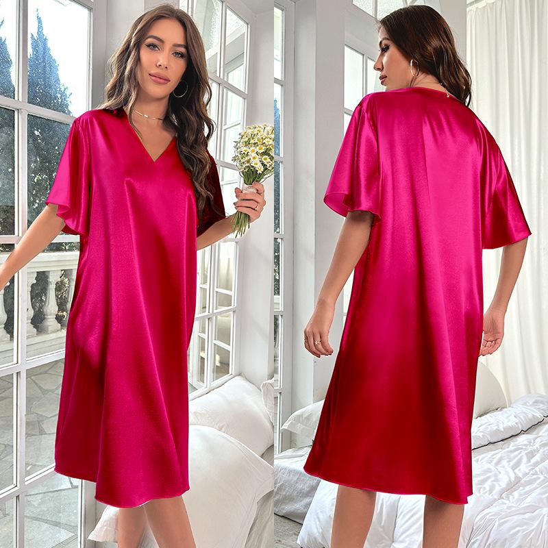 Dámská nadměrná dlouhá noční košile z ledového hedvábí - Letní chladivá, tenká domácí noční košile