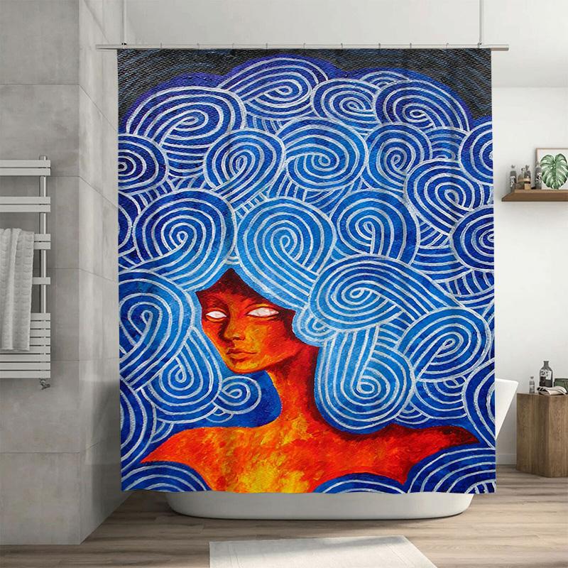 

Colorful Blue Wave Shower Curtain Modern Artistic Bathroom Decor For Home Decoration Gift Ideas W60H190(CM)-1 Pcs