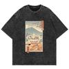 100% Cotton Tee Shirt Funny Japanese Style Cartoon Cat TShirts Retro Men/women TShirt Vintage Oversize Mineral Wash Tops